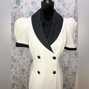 1980s Leslie lucks white and black dress